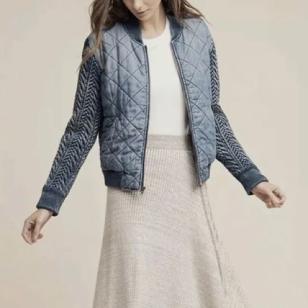 Anthropologie Cloth & Stone Quilted Bomber Denim Jacket